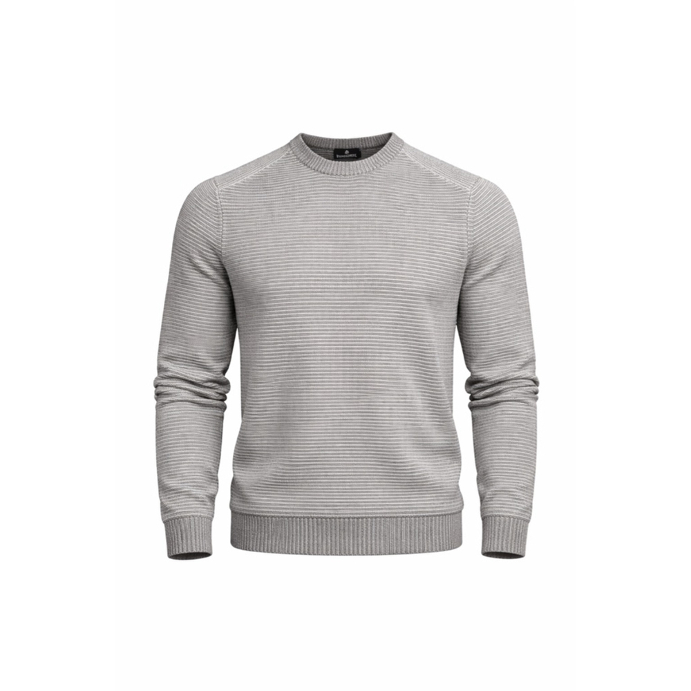 Rainforest Men’s Gray Striped Crewneck Sweater Size M Cotton Knit Pullover